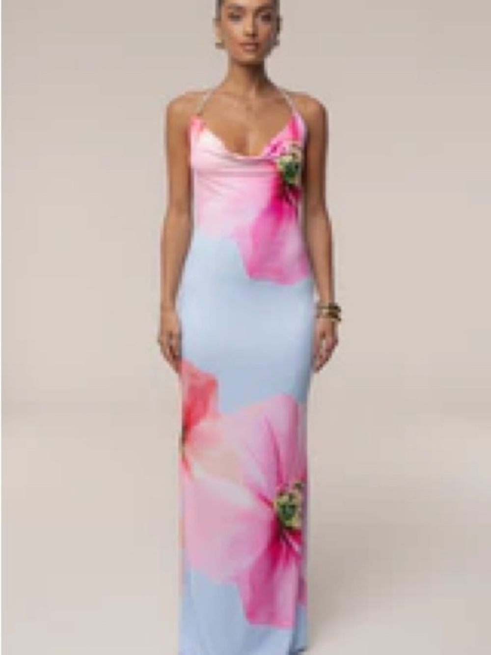 JLUXLABEL Pink and Light Blue Floral Slip Maxi Dress